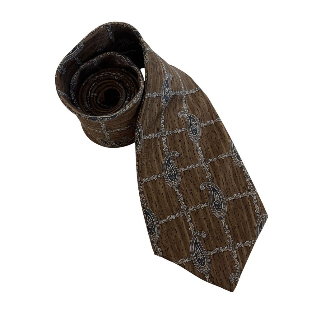 Requirements Italian Silk Tie Brown Wood Grain Paisley Mens Necktie Office Gift